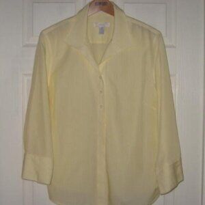 Chico's No Iron 3 XL Yellow Pinstripe Effortless Cotton Hidden Button Excellent